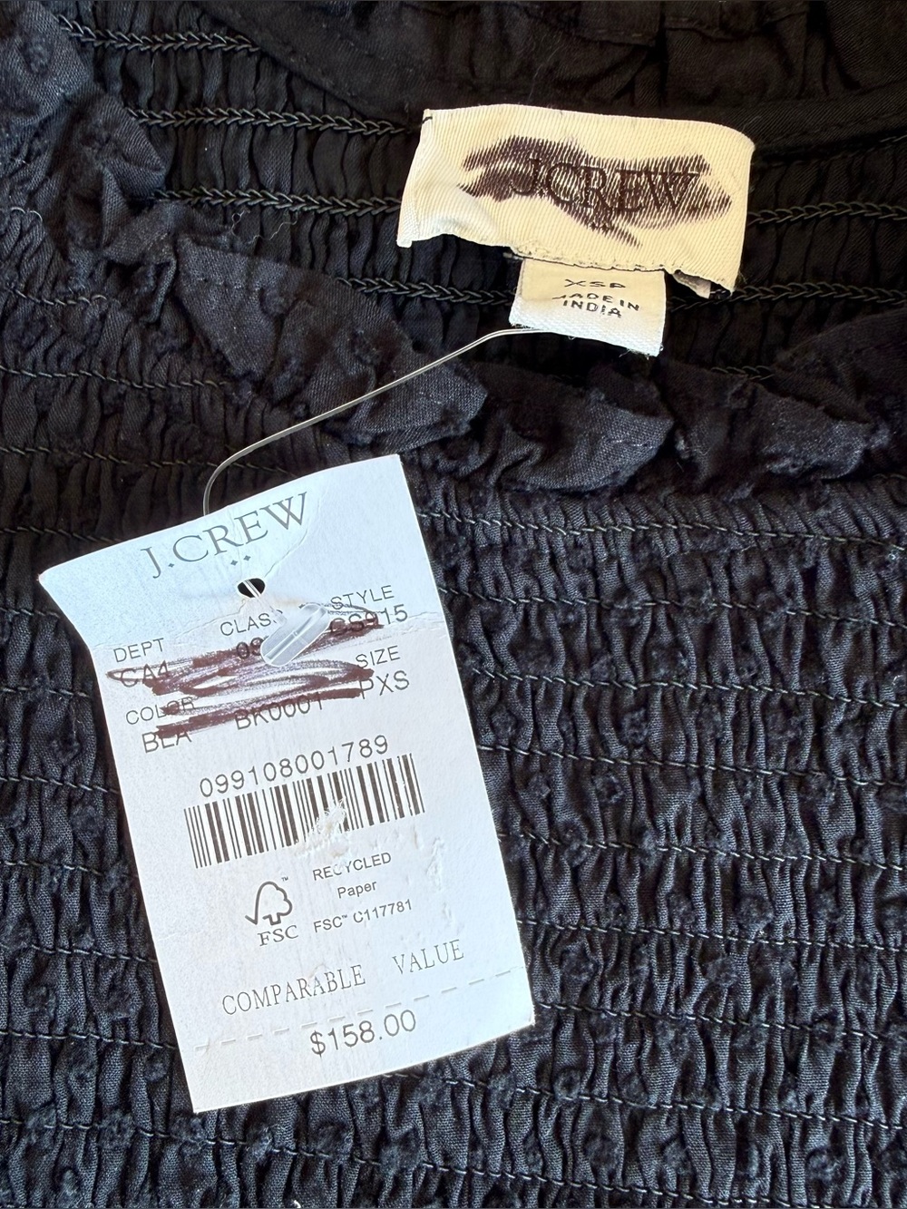 J.Crew Black Clip Dot Smocked Flutter Sleeve Midi Dress Petite XS XSP - Picture 6 of 11